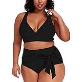 Amazon LALAGEN Women S High Waist Halter Bandeau 2 Piece Plus Size Bikini Swimsuit Red XXL