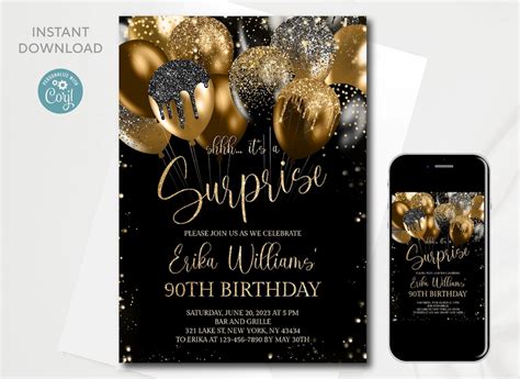 Surprise 90th Birthday Invitation Digital Editable Template Any Age