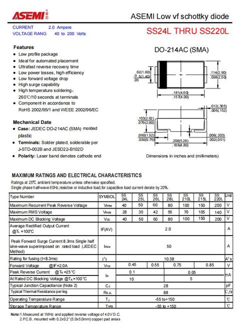 Asemi肖特基二极管ss210l参数，ss210l规格，ss210l封装 哔哩哔哩