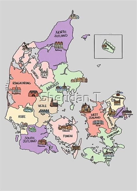 Vibrant Map of Denmark | Beautifully Illustrated Gift for Travel ...