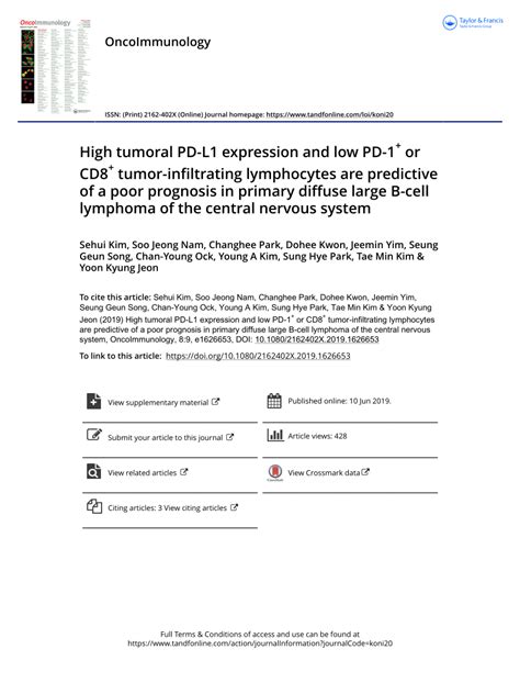 Pdf High Tumoral Pd L1 Expression And Low Pd 1 Or Cd8 Tumor