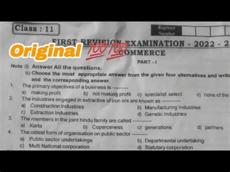 Th Commerce First Revision Exam Question Paper Answer Key Th