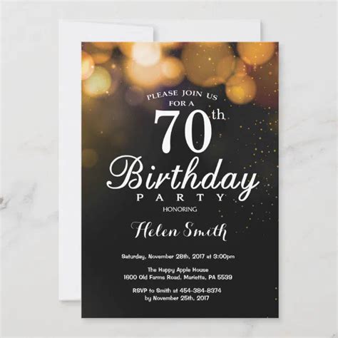 Gold Glitter 70th Birthday Invitation Card Kaart Zazzle Nl