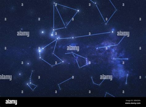 Multiple Constellations In Outer Space Starry Sky With Constellation