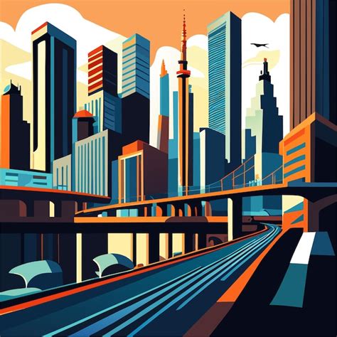Premium Vector Cityscape With Highway Road And Town