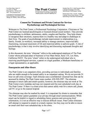 Fillable Online Psychotherapy Consent For Treatment The Pratt Center