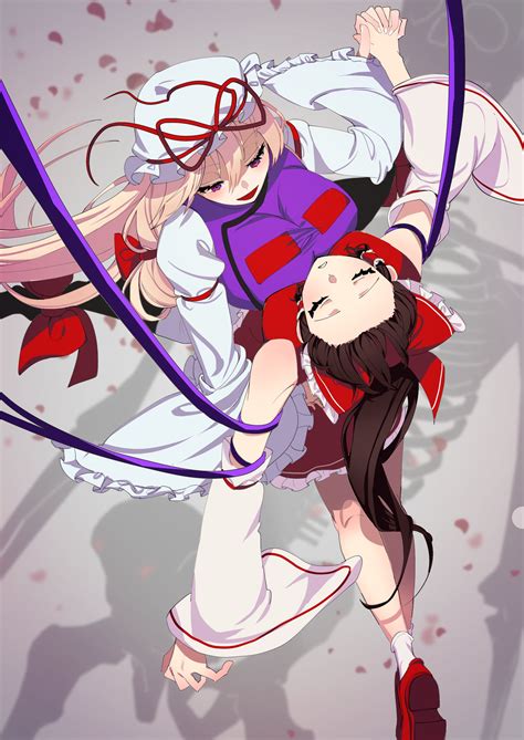 The Big ImageBoard TBIB 2girls Absurdres Blonde Hair Bow Breasts Brown Hair Detached Sleeves