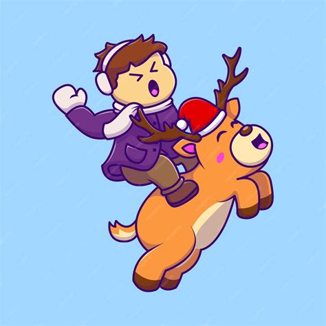 Premium Vector Cute Boy Riding Deer Cartoon Vector Icons Illustration