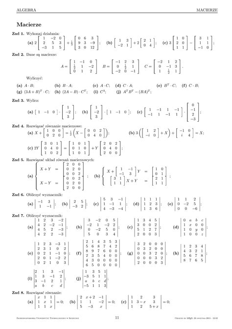 Macierze zadania różne ALGEBRA MACIERZE Macierze Zad 1 Wykonaj