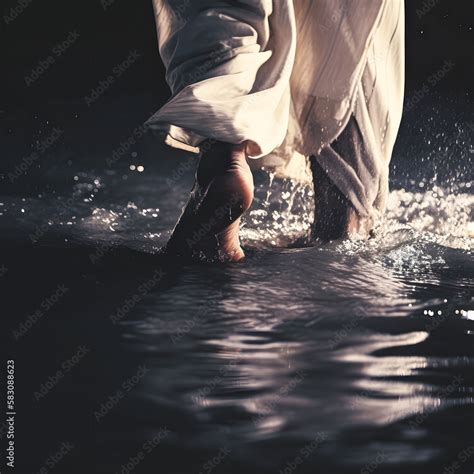 Closeup of the feet of Jesus walking on water. Generative AI. Stock ...