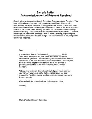 Fillable Online Acknowledgement Of Rsum Received Fax Email Print