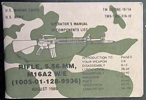 Us Marine Corps Rifle 5 56 Mm M16a2 W E Operator S Manual W Components List By Us Marine