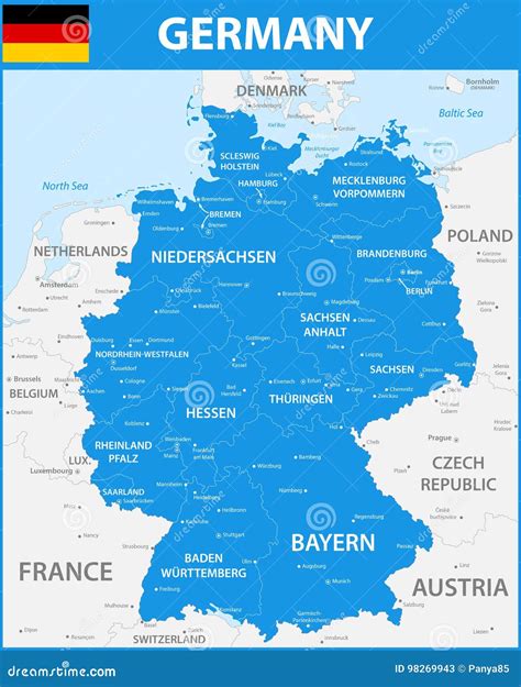 The Detailed Map Of The Germany With Regions Or States And Cities ...