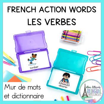 French Action Words Vocabulary Cards French Word Wall Mur De Mots