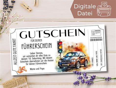 Gutschein Führerschein Vorlage zum Ausdrucken Geschenkgutschein