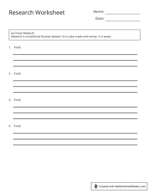 Research Worksheet My Worksheet Maker Create Your Own Worksheets