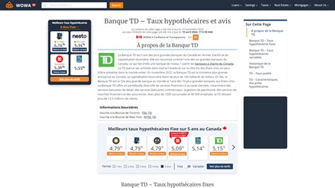 Banque TD Taux hypothécaires et avis Taux hypothécaires fixes et