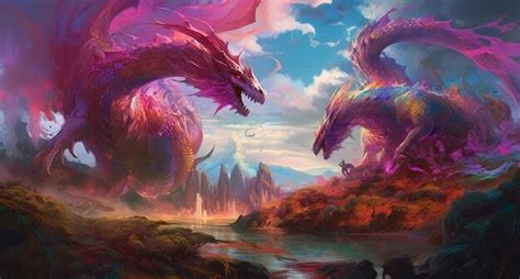 Premium AI Image Painting Of Two Dragon Like Creatures In A