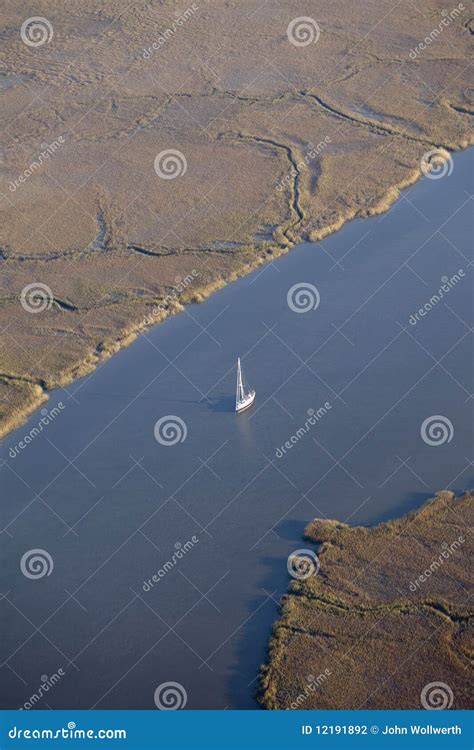 Aerial sailboat stock photo. Image of ocean, marshgrass - 12191892