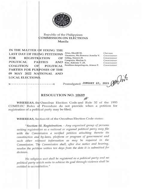 COMELEC Resolution 10689 (2022) | PDF