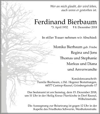 Traueranzeigen Von Ferdinand Bierbaum Trauer In Nrw De