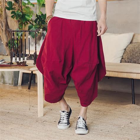 Hip Hop Harem Pants Men Casual Loose Trousers Men Wide Crotch Harem Loose Pants Casual Pants