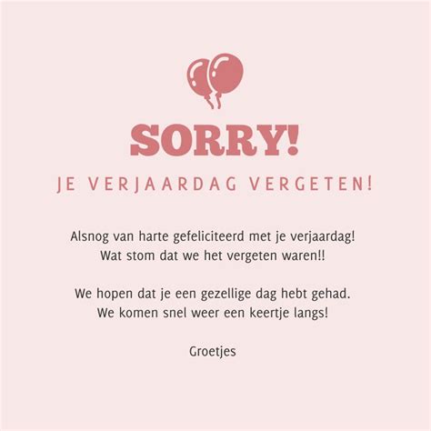 Roze Te Laat Verjaardagskaart Sorry Oeps Mea Kaartje2go