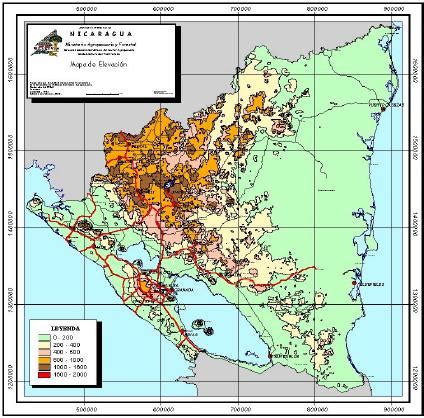 Nicaragua Elevation Map Time Zones Map