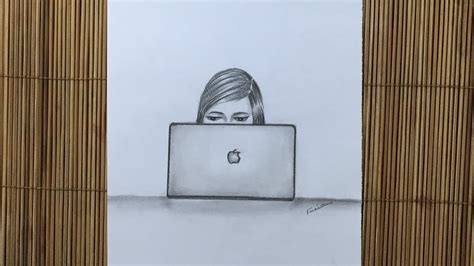 How To Draw A Girl Working On Laptop Easy Girl Drawing With Pencil