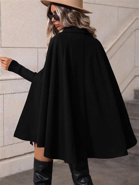 Shein Clasi Double Breasted Cloak Sleeve Cape Overcoat Shein Euqs