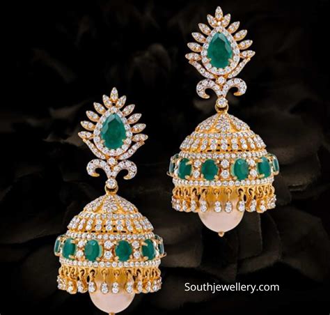 Diamond Emerald Jhumki Designs Indian Jewellery Designs