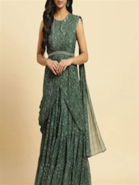 Buy W Ethnic Motifs Printed Sequined Chiffon Tiered Maxi Ethnic Dress