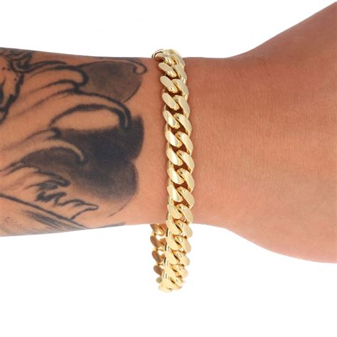 14k Yellow Gold Solid Mens 9mm Miami Cuban Link Chain Bracelet Box Clasp 9 Ebay