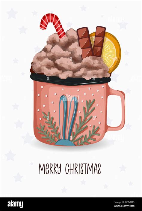 Cup With Winter Hot Drink Cocoa Christmas Vector Illustration Stock