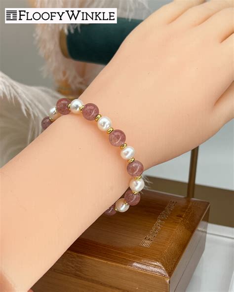 Absolute Strawberry Quartz With Freshwater Pearl Bracelet