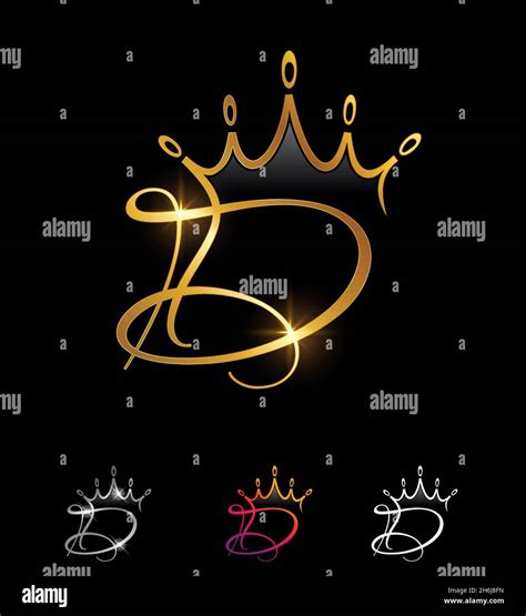 A Vector Illustration Set Of Golden Monogram Crown Initial Letter D