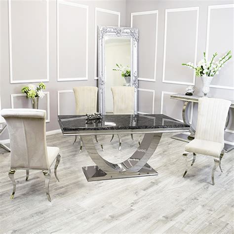 Avon Black Marble Dining Table With 6 North Cream Chairs Uk