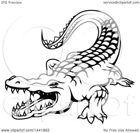 Clipart Of A Black And White Crocodile Royalty Free Vector