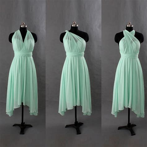 Mint Green Short Convertible Chiffon Bridesmaid Dresses Halter Backless