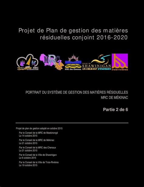 PDF Projet de Plan de gestion des matières résiduelles Projet