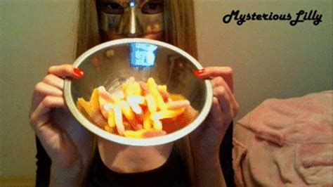 Sexy Masked Blonde With Full Lips Eating Worms Made From Jelly AVI Mysterious Lilly Clips4sale