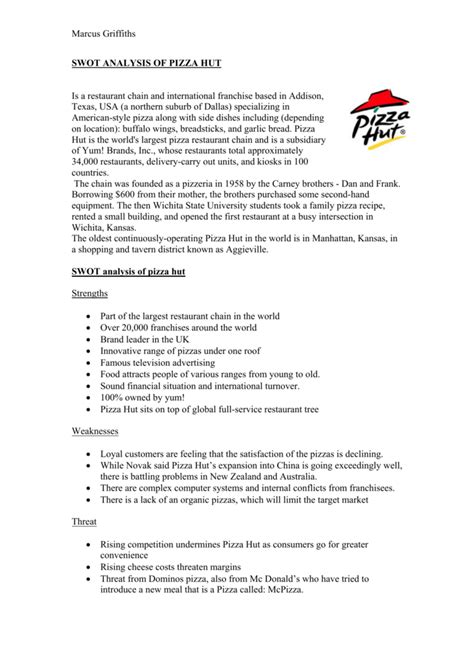 Swot Analysis Of Pizza Hut