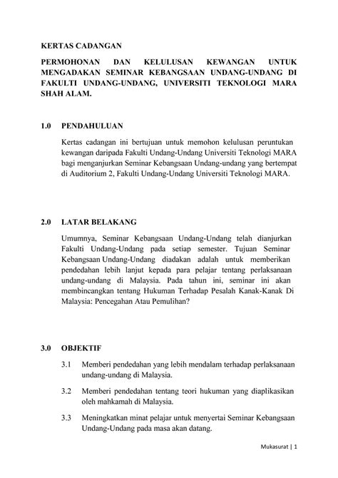 Contoh Kertas Kerja Permohonan Peruntukan