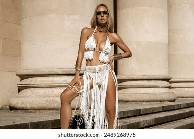 Sexy Female Model Macrame White Bikini Stock Photo Shutterstock