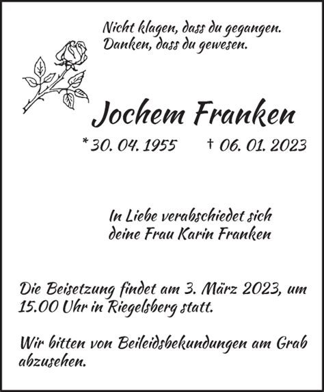 Traueranzeigen Von Jochem Franken Saarbruecker Zeitung Trauer De