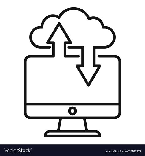 Remote Pc Data Cloud Icon Outline Style Royalty Free Vector