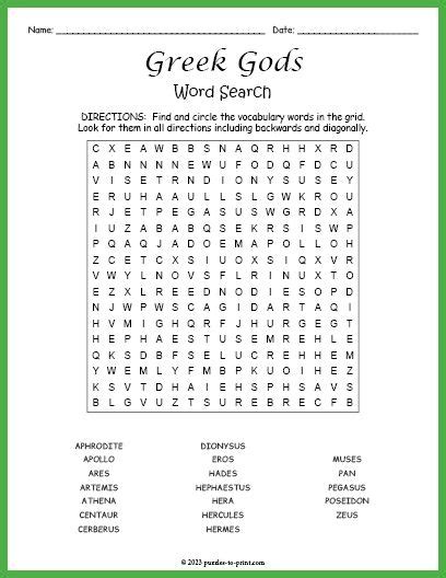 Free Printable Greek Gods Word Search Greek Gods Word Find Word Puzzles