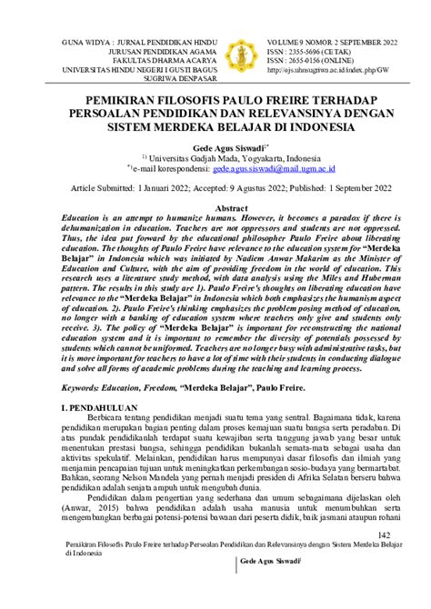 Pdf Pemikiran Filosofis Paulo Freire Terhadap Persoalan Pendidikan