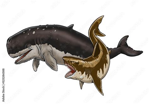 Shark Megalodon Attacks A Prehistoric Whale Livyatan Battle Of The