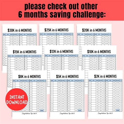 6 Months Savings Challenge Printable 1k Savings Challenge 26 Weeks Saving Tracker 1k Savings